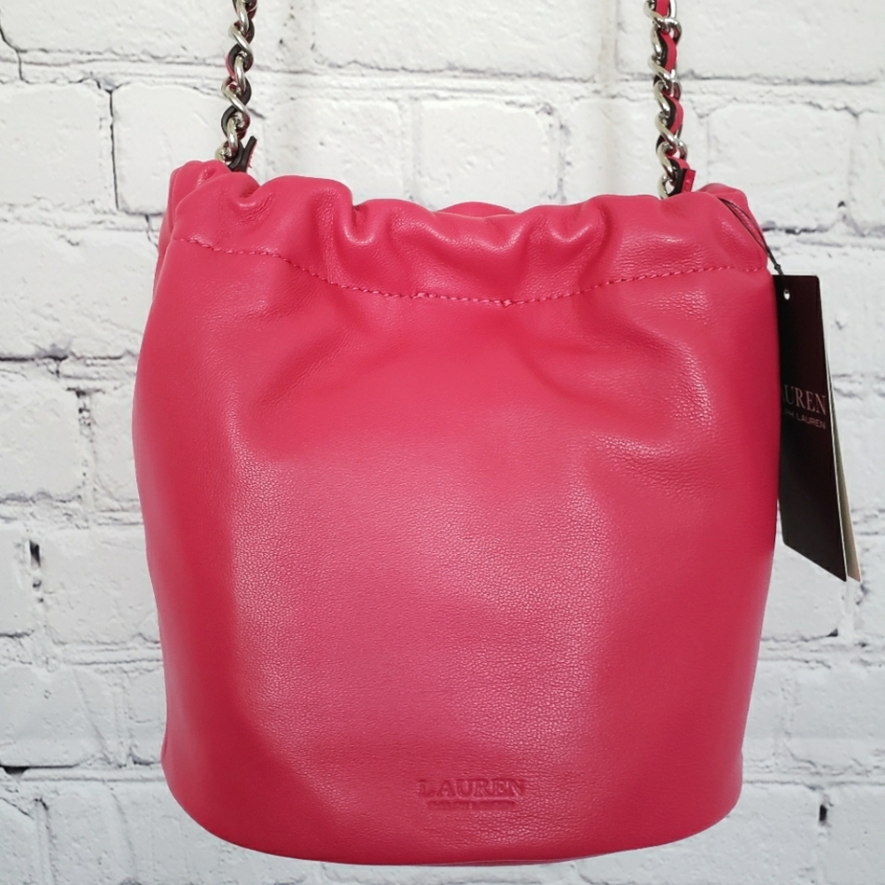 RALPH LAUREN Emmy Medium Nappa Leather Pink Bucket Crossbody - Picture 3 of 16